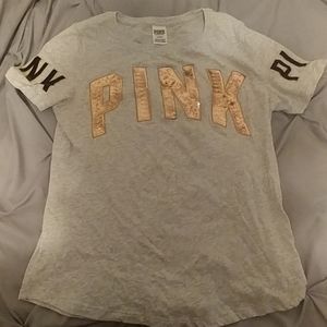 Pink Victorias Secret Sz M Bling Sequin Gray Tee